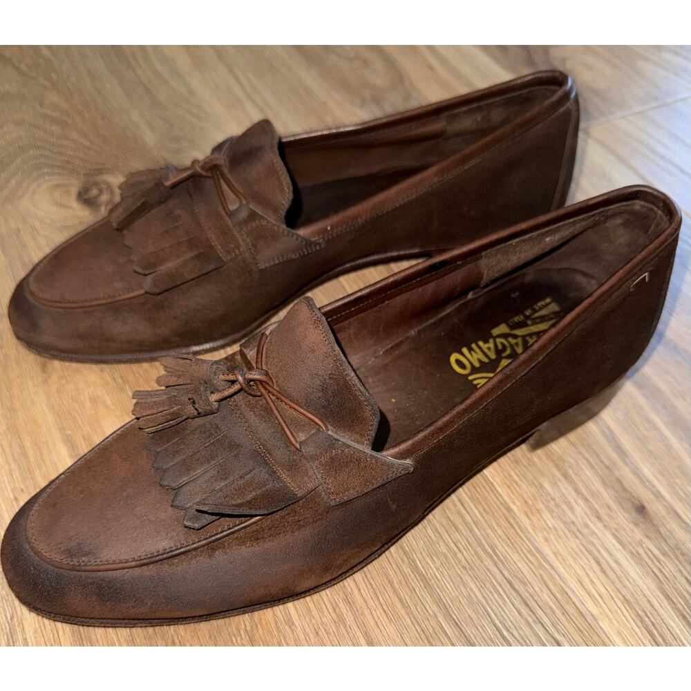 Salvatore Ferragamo Chestnut Brown Suede Tassel Kiltie Loafers